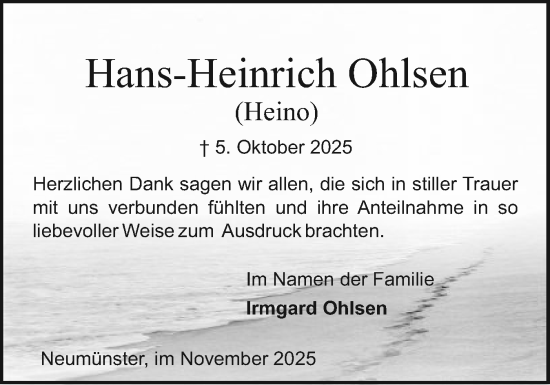Traueranzeige von Hans-Heinrich Ohlsen von Holsteinischer Courier