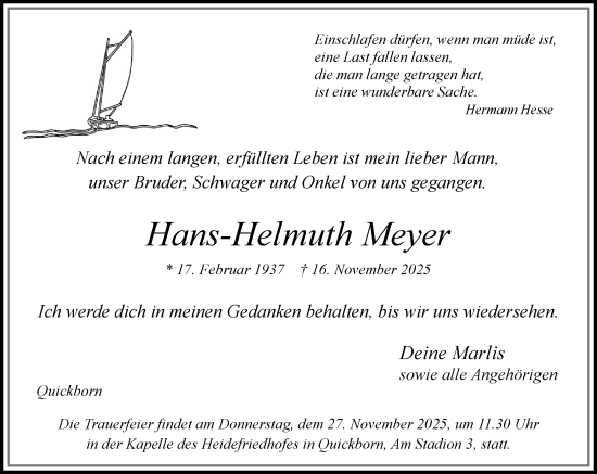 Traueranzeige von Hans-Helmuth Meyer von Umschau