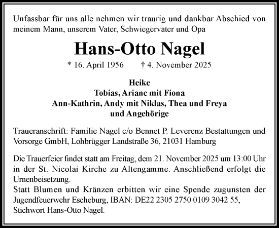 Traueranzeige von Hans-Otto Nagel von Wochenend Anzeiger