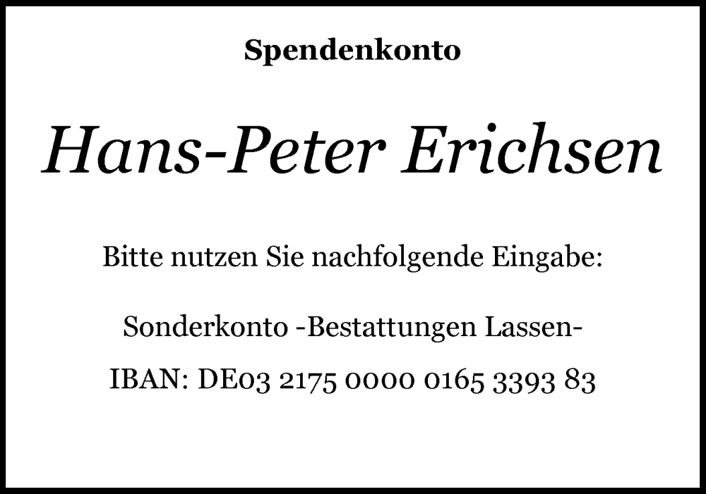  Traueranzeige für Hans-Peter Erichsen vom 08.11.2025 aus Flensburger Tageblatt