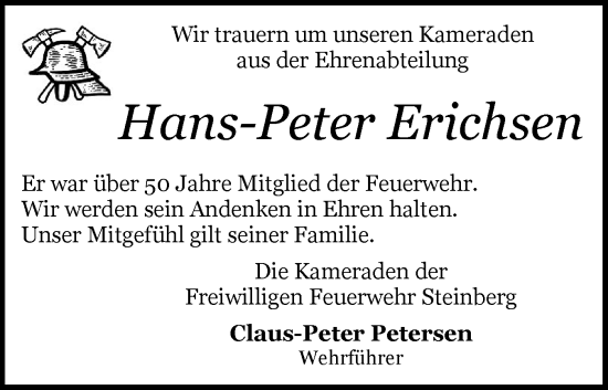 Traueranzeige von Hans-Peter Erichsen von Flensburger Tageblatt