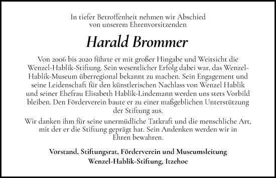 Traueranzeige von Harald Brommer von Norddeutsche Rundschau, Wilstersche Zeitung, Glückstädter Fortuna