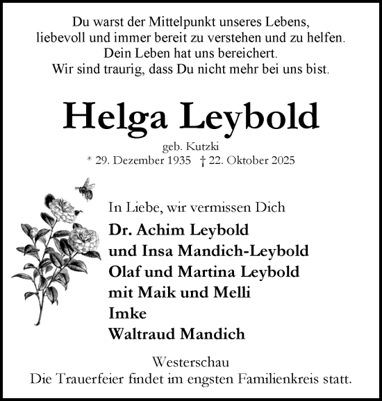 Traueranzeige von Helga Leybold von Eckernförder Zeitung, Hallo Eckernförde