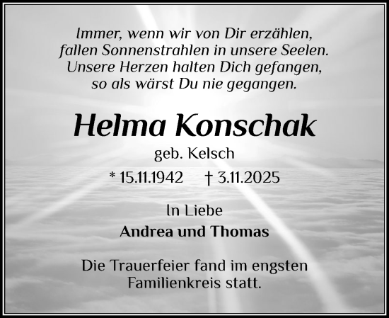 Traueranzeige von Helma Konschak von Norddeutsche Rundschau, Wilstersche Zeitung, Glückstädter Fortuna
