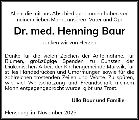 Traueranzeige von Henning Baur von Flensburger Tageblatt