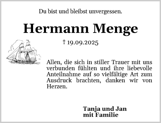 Traueranzeige von Hermann Menge von Flensburger Tageblatt