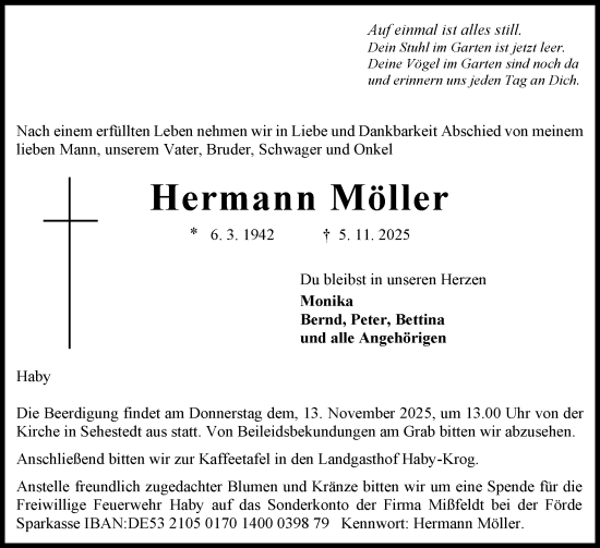 Traueranzeige von Hermann Möller von Eckernförder Zeitung