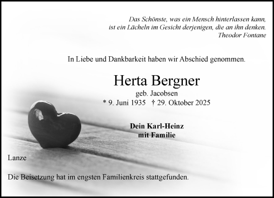 Traueranzeige von Herta Bergner von Wochenend Anzeiger