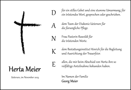 Traueranzeige von Herta Meier von Uetersener Nachrichten, Der tip am Wochenende