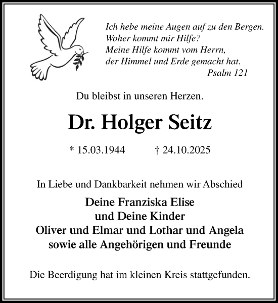 Traueranzeige von Holger Seitz von Umschau