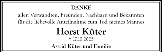 Traueranzeige von Horst Küter von Wochenend Anzeiger