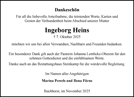 Traueranzeige von Ingeborg Heins von Wochenend Anzeiger