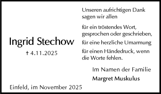 Traueranzeige von Ingrid Stechow von Holsteinischer Courier