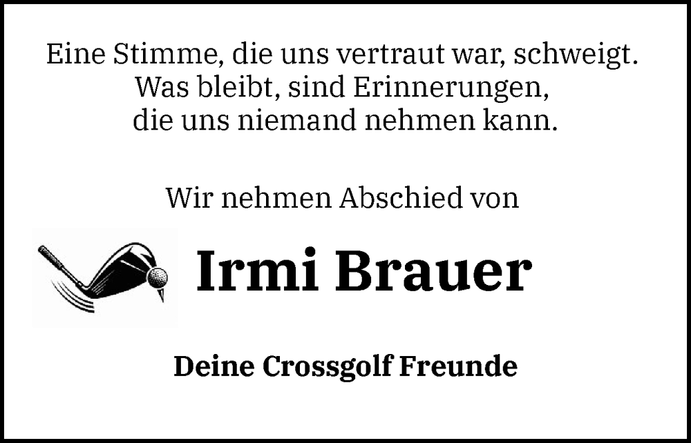  Traueranzeige für Irmi Brauer vom 08.11.2025 aus Der Insel-Bote