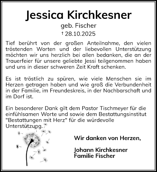 Traueranzeige von Jessica Kirchkesner von Schleswiger Nachrichten, Schlei-Bote