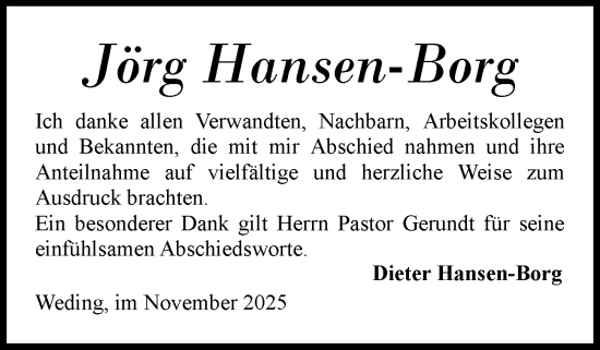Traueranzeige von Jörg Hansen-Borg von Flensburger Tageblatt