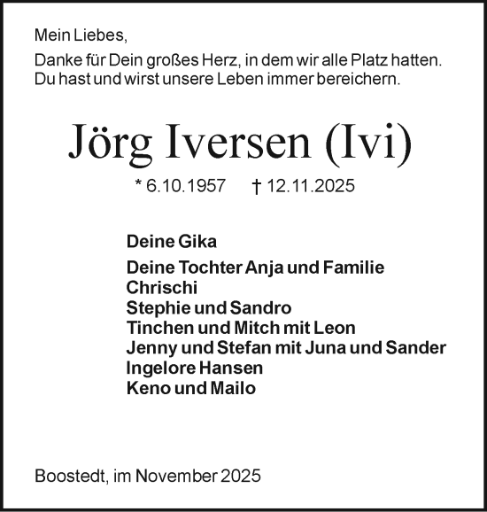 Traueranzeige von Jörg Iversen von Holsteinischer Courier