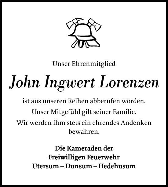 Traueranzeige von John Ingwert Lorenzen von Der Insel-Bote