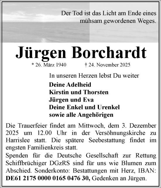Traueranzeige von Jürgen Borchardt von Flensburger Tageblatt