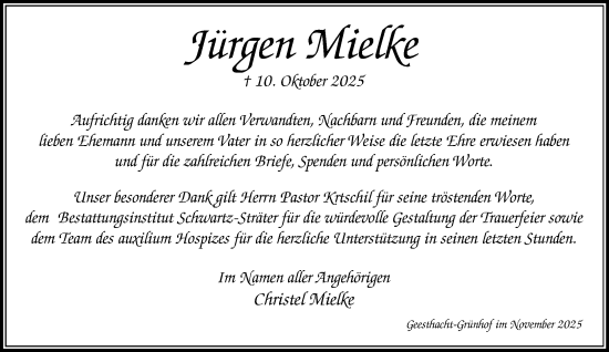 Traueranzeige von Jürgen Mielke von Wochenend Anzeiger