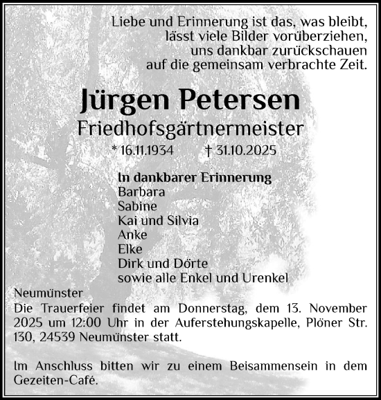 Traueranzeige von Jürgen Petersen von Holsteinischer Courier