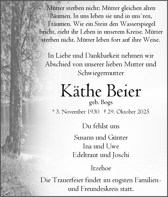Traueranzeige von Käthe Beier von Norddeutsche Rundschau, Wilstersche Zeitung, Glückstädter Fortuna