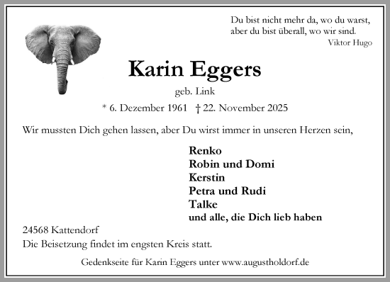 Traueranzeige von Karin Eggers von Umschau