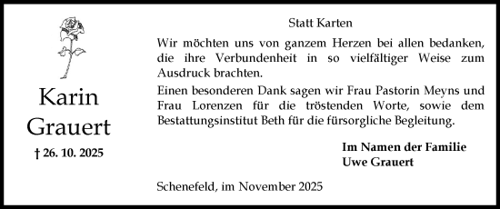 Traueranzeige von Karin Grauert von Norddeutsche Rundschau, Wilstersche Zeitung, Glückstädter Fortuna