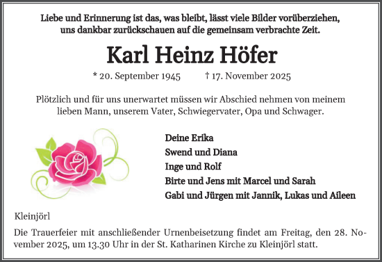 Traueranzeige von Karl Heinz Höfer von Region Flensburg