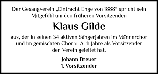 Traueranzeige von Klaus Gilde von Husumer Nachrichten, Nordfriesland Tageblatt