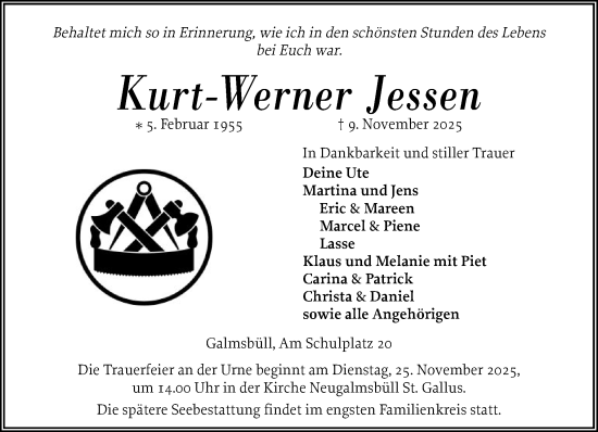 Traueranzeige von Kurt-Werner Jessen von Husumer Nachrichten, Nordfriesland Tageblatt