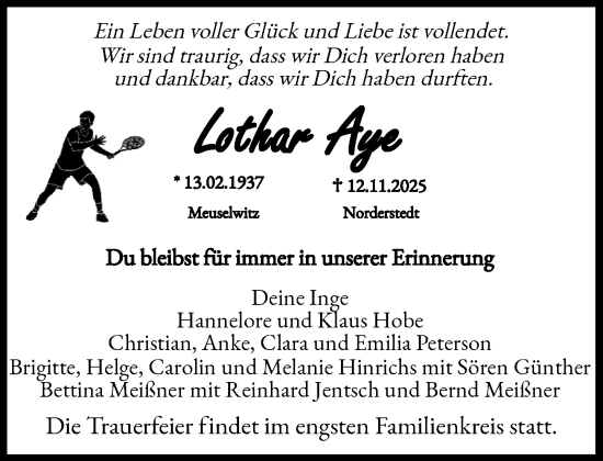 Traueranzeige von Lothar Aye von Heimatspiegel