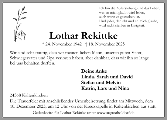 Traueranzeige von Lothar Rekittke von Umschau