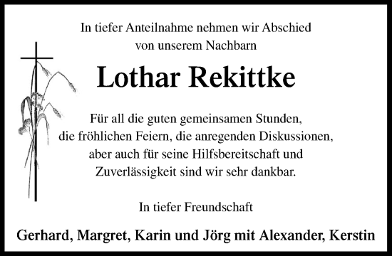 Traueranzeige von Lothar Rekittke von Umschau