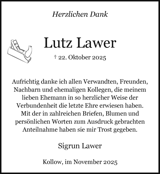 Traueranzeige von Lutz Lawer von Wochenend Anzeiger