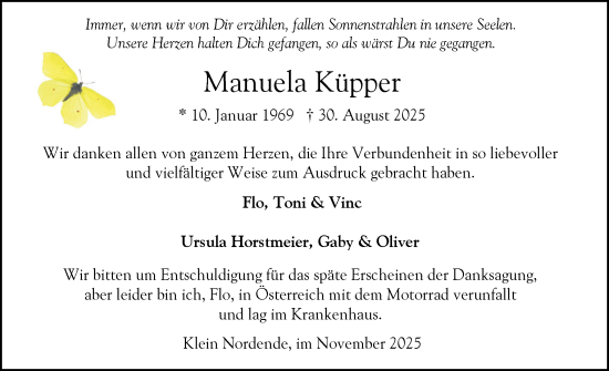 Traueranzeige von Manuela Küpper von Elmshorner Nachrichten, Barmstedter Zeitung