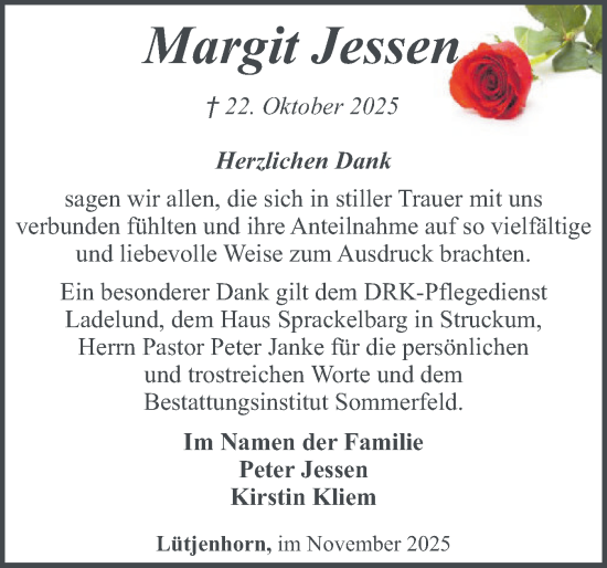 Traueranzeige von Margit Jessen von Region Flensburg