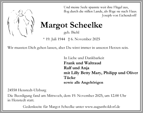 Traueranzeige von Margot Scheelke von Umschau