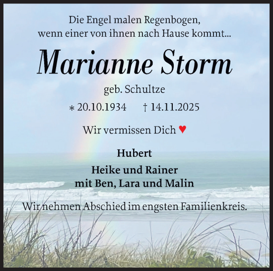 Traueranzeige von Marianne Storm von Norddeutsche Rundschau, Wilstersche Zeitung, Glückstädter Fortuna