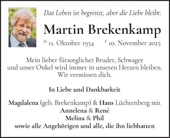 Traueranzeige von Martin Brekenkamp von Eckernförder Zeitung, Hallo Eckernförde