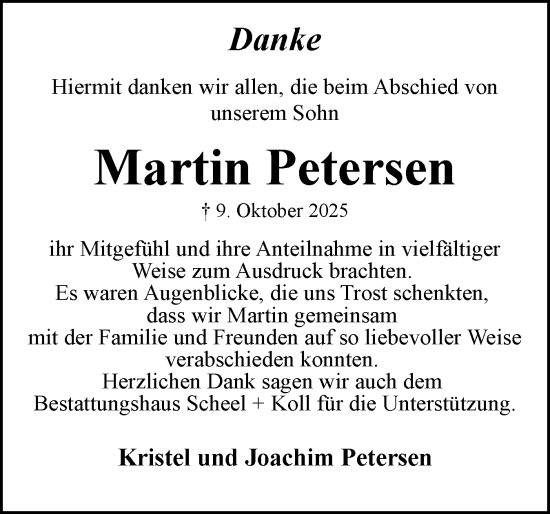 Traueranzeige von Martin Petersen von Eckernförder Zeitung, Hallo Eckernförde