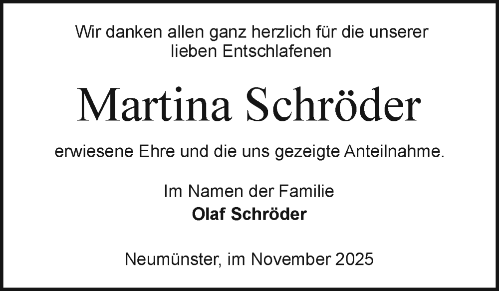  Traueranzeige für Martina Schröder vom 29.11.2025 aus Holsteinischer Courier