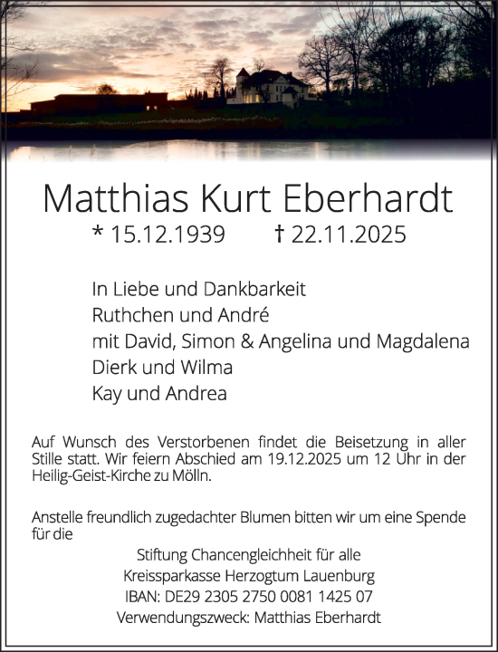 Traueranzeige von Matthias Kurt Eberhardt von MARKT Ratzeburg/Mölln