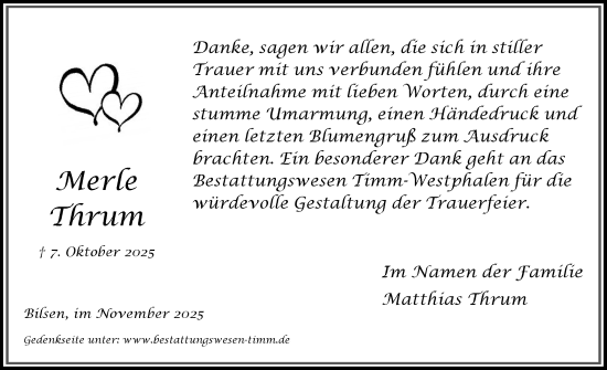 Traueranzeige von Merle Thrum von Elmshorner Nachrichten, Barmstedter Zeitung
