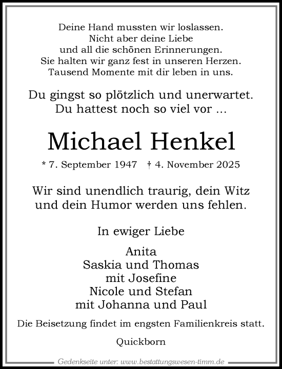 Traueranzeige von Michael Henkel von Umschau