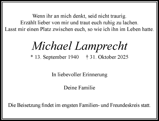 Traueranzeige von Michael Lamprecht von MARKT Ahrensburg/Bargteheide/Trittau und Stormarner Tageblatt