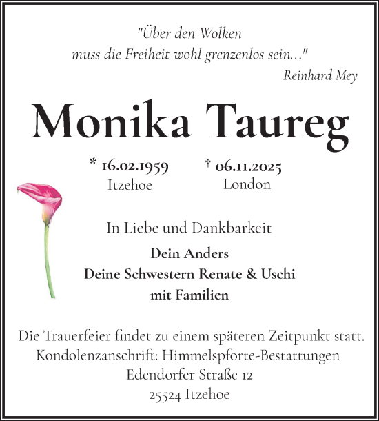 Traueranzeige von Monika Taureg von Norddeutsche Rundschau, Wilstersche Zeitung, Glückstädter Fortuna