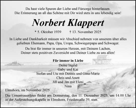 Traueranzeige von Norbert Klappert von Elmshorner Nachrichten, Barmstedter Zeitung