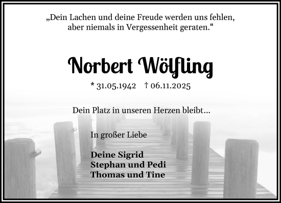 Traueranzeige von Norbert Wölfling von Umschau