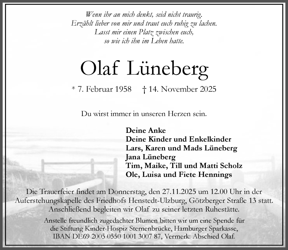  Traueranzeige für Olaf Lüneberg vom 22.11.2025 aus Umschau